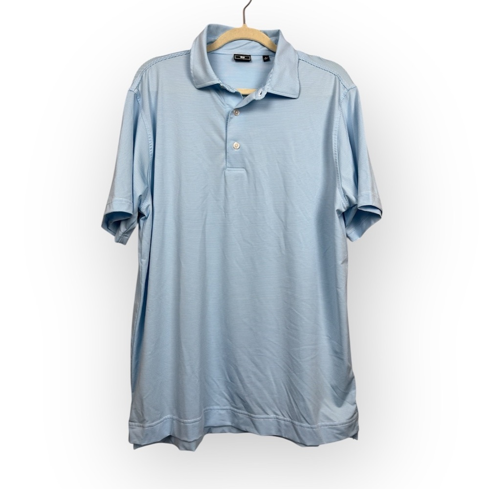Footjoy Light Blue & White Stripe Polo Golf Shirt SZ L
